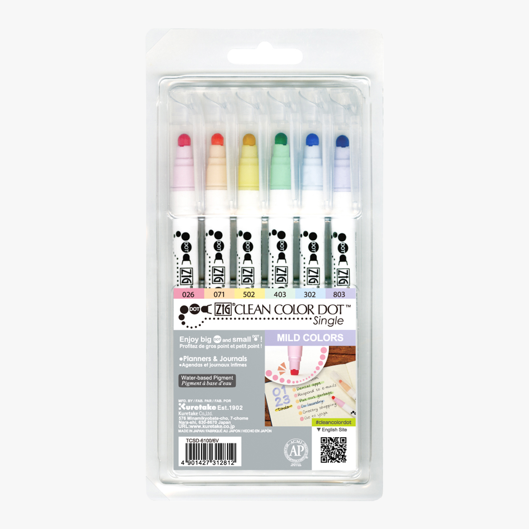 Zestaw 6 ZIG Clean Color DOT (pastelowe)